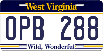 WV license plate OPB288