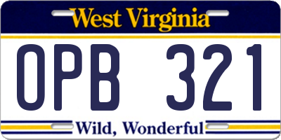 WV license plate OPB321