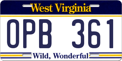 WV license plate OPB361