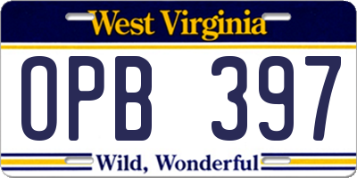 WV license plate OPB397