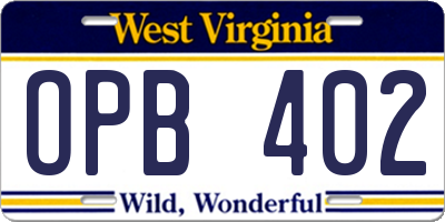 WV license plate OPB402