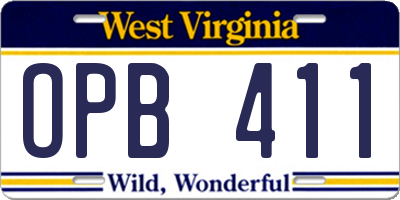 WV license plate OPB411