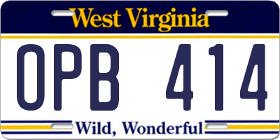 WV license plate OPB414