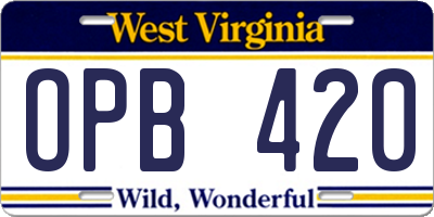 WV license plate OPB420