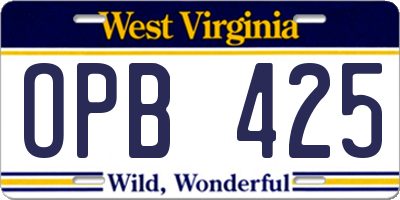 WV license plate OPB425