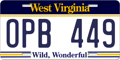 WV license plate OPB449