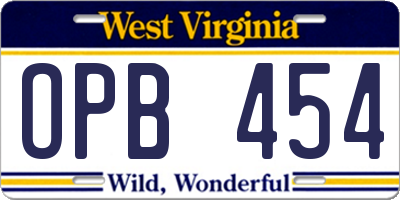WV license plate OPB454