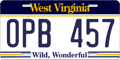 WV license plate OPB457