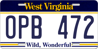 WV license plate OPB472