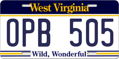 WV license plate OPB505