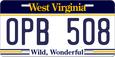 WV license plate OPB508