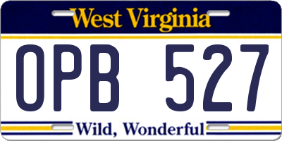 WV license plate OPB527
