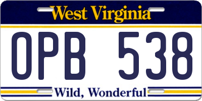 WV license plate OPB538