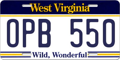 WV license plate OPB550