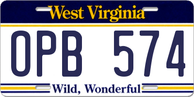 WV license plate OPB574