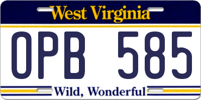 WV license plate OPB585