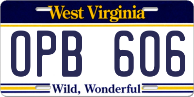 WV license plate OPB606