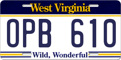 WV license plate OPB610