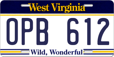 WV license plate OPB612