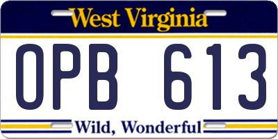 WV license plate OPB613