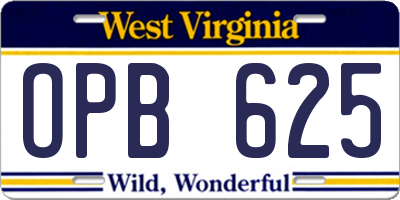 WV license plate OPB625