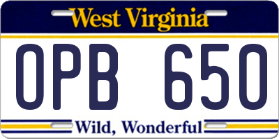 WV license plate OPB650