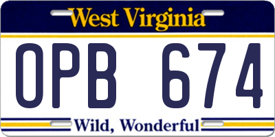 WV license plate OPB674