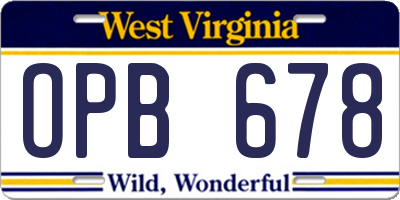WV license plate OPB678