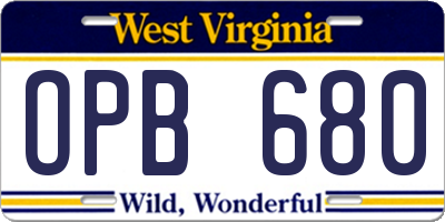 WV license plate OPB680