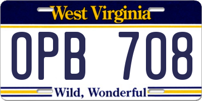 WV license plate OPB708