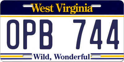 WV license plate OPB744