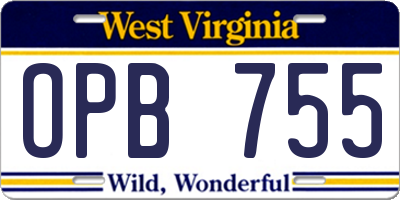 WV license plate OPB755