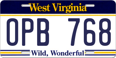 WV license plate OPB768