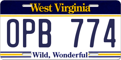 WV license plate OPB774