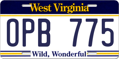 WV license plate OPB775
