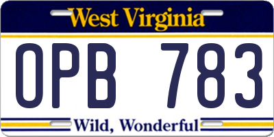 WV license plate OPB783