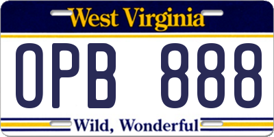 WV license plate OPB888