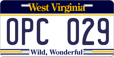 WV license plate OPC029