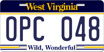 WV license plate OPC048