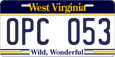 WV license plate OPC053