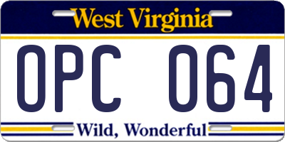 WV license plate OPC064