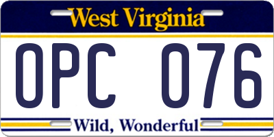 WV license plate OPC076
