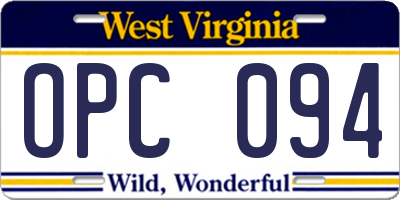 WV license plate OPC094