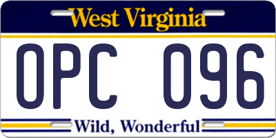 WV license plate OPC096