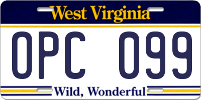 WV license plate OPC099