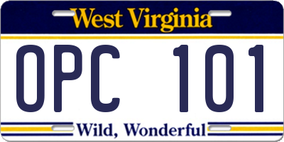 WV license plate OPC101