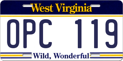 WV license plate OPC119
