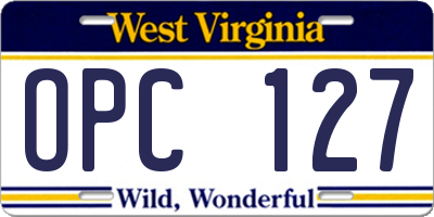 WV license plate OPC127