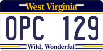 WV license plate OPC129