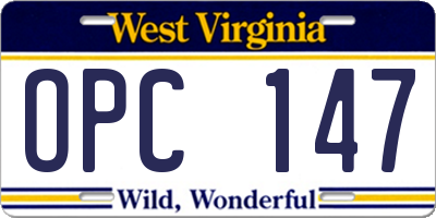 WV license plate OPC147